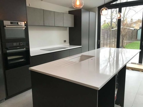 White quartz kitchen worktop - kitchen,